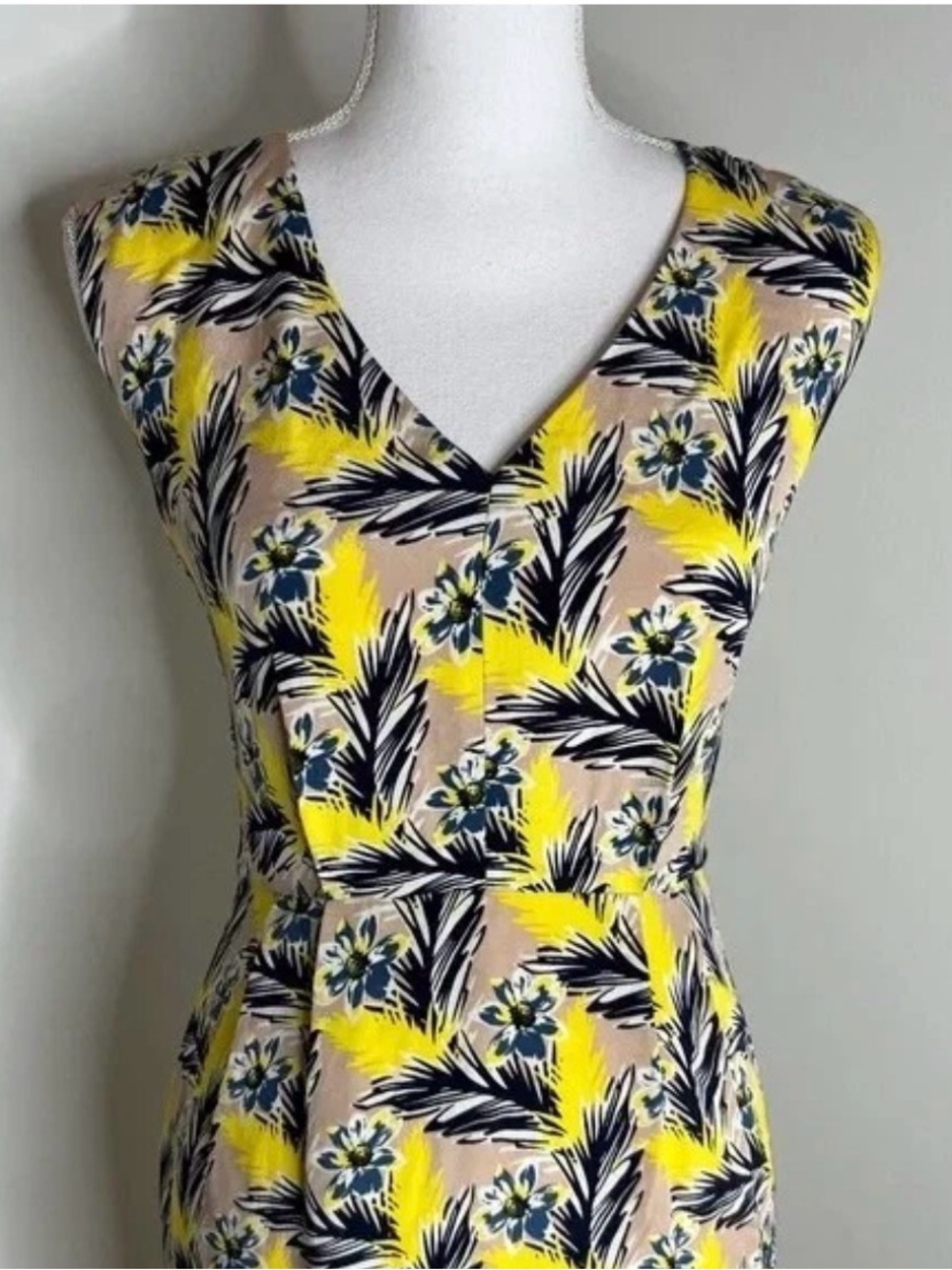 J. Crew Floral Midi Dress, yellow & navy